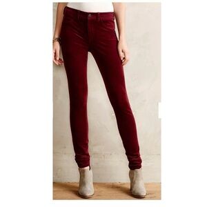 Anthropologie Burgundy Skinny Velvet Pants